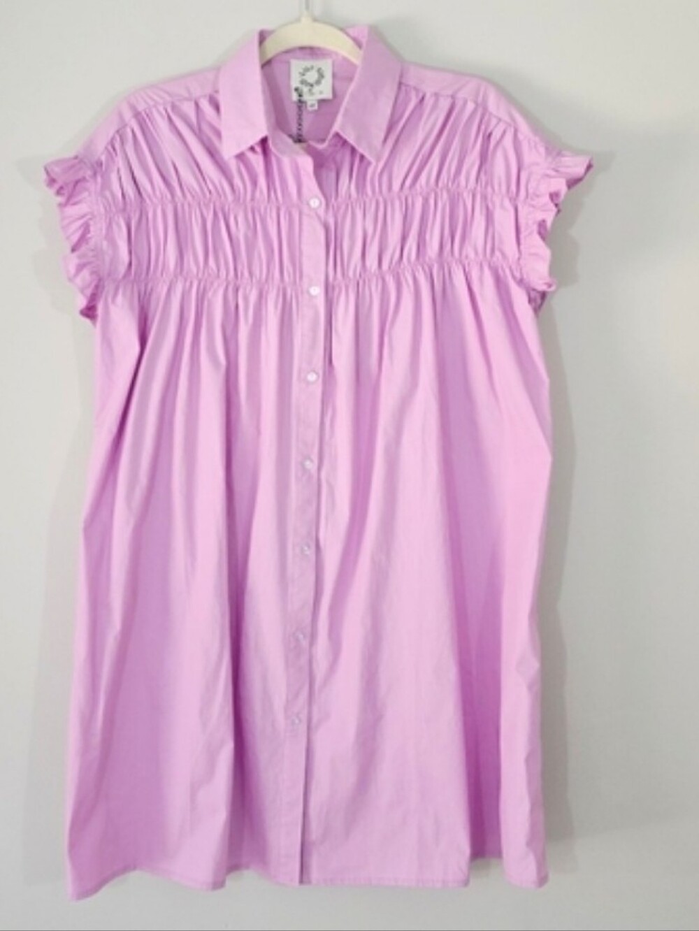Lili Sidonio Pink Molly Bracken Cotton Gathered Lilac Shirt Dress Size XS